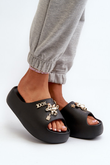 Chaussons femme Lengwa Chaussons légers avec de beaux détails de couleur noir Orchia 2