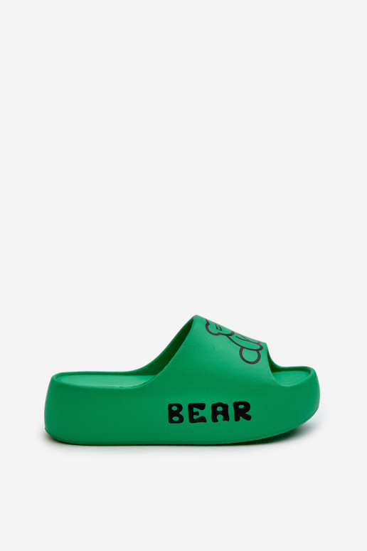 Pantoufles légères pour femmes, pantoufles à semelles massives à la mode avec ours en peluche, couleur verte Lamira
