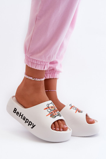 Chaussons légers pour femmes à semelle massive Avec un ours en peluche Chaussons légers de couleur blanche Serefina