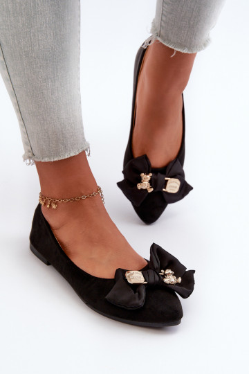 Ballerines pour femmes en Eco Suède avec rubans I Broszka couleur noir Satris