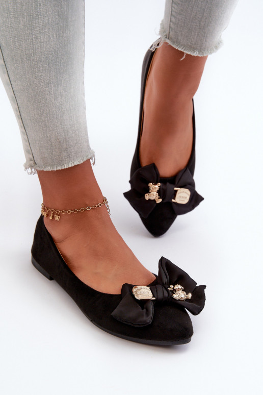 Damen-Ballerinas aus Öko-Wildleder mit Bändern I Broszka schwarz Farbe Satris