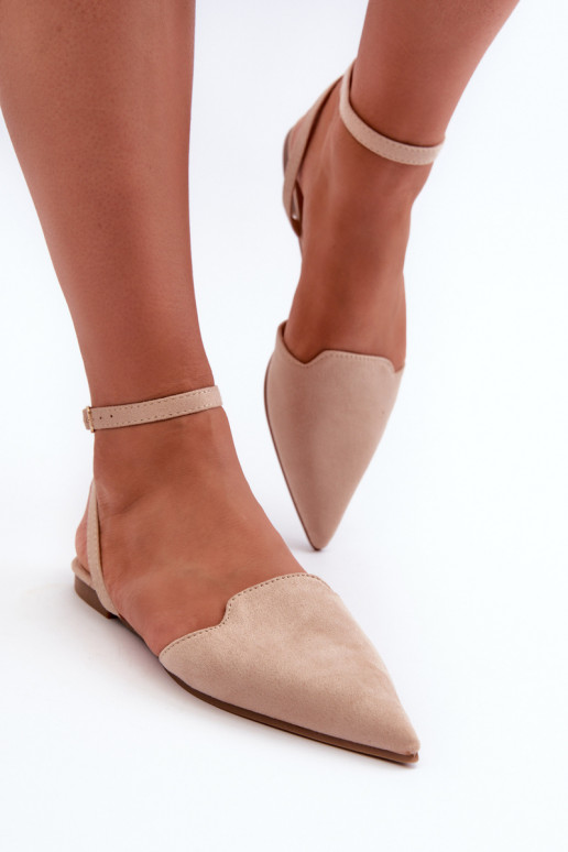 Ballerinas mit Bändern aus Öko-Wildleder Z Spitze Schuhe beige Ellesara