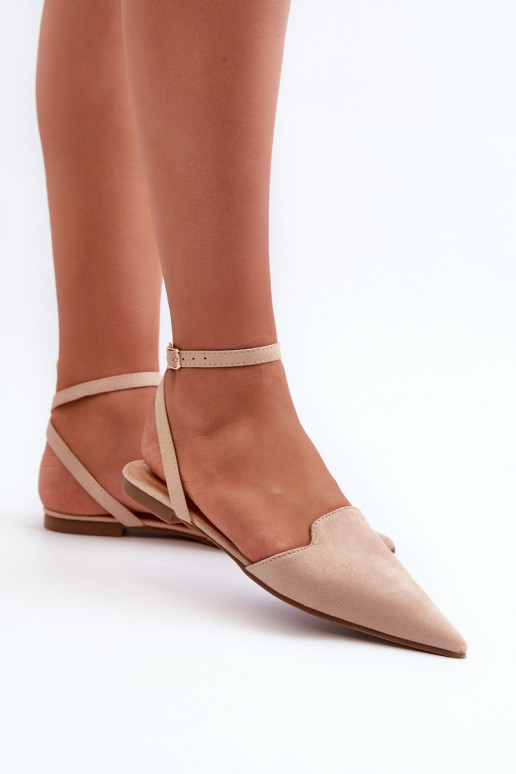 Ballerinas mit Bändern aus Öko-Wildleder Z Spitze Schuhe beige Ellesara