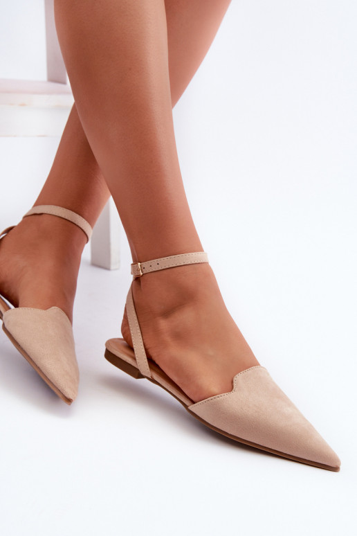Ballerina's met linten gemaakt van eco-suède Z Schoenen met spitse neus beige Ellesara
