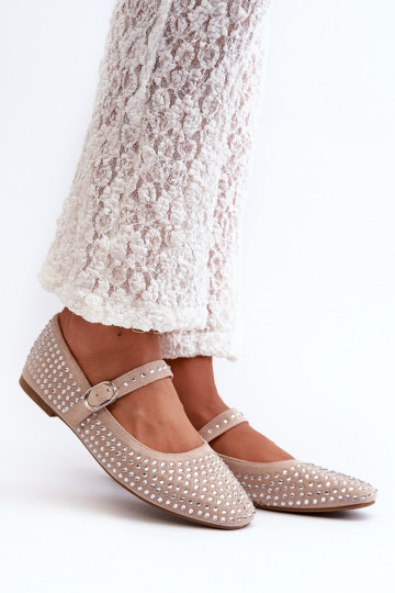 Ballerines en daim synthétique couleur sable ornées de cristaux de Swarovski Tinara 2