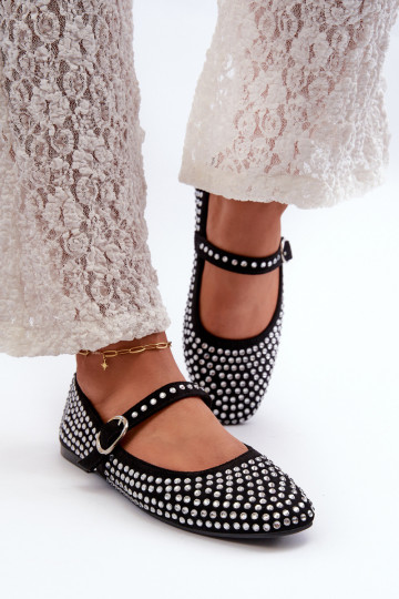 Ballerinas aus Eko-Wildleder in Ozdobio mit Strasssteinen in der Farbe Schwarz Tinara