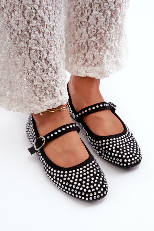 Ballerines Eko Suede en Ozdobio avec strass de couleur noir Tinara