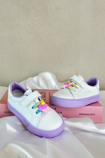 Kinder-Sneaker Freizeitschuhe Z Przypinku Weiß-Lila Farbe Pennyn 2