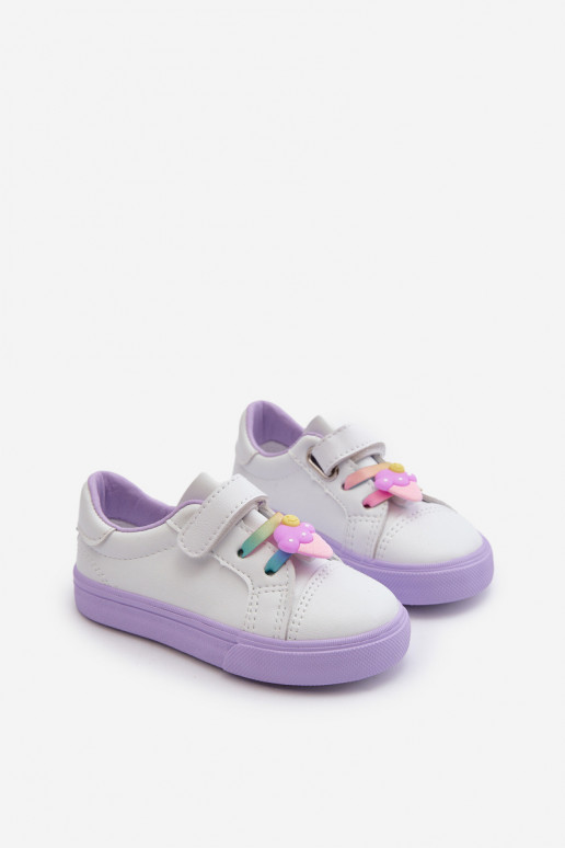 Kindersneakers vrijetijdsschoenen Z Przypinku Wit-Paarse kleur Pennyn Kindersneakers vrijetijdsschoenen Z Przypinku Wit-Paarse kleur Pennyn