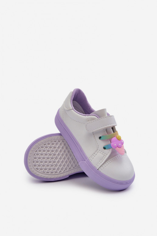 Kindersneakers vrijetijdsschoenen Z Przypinku Wit-Paarse kleur Pennyn Kindersneakers vrijetijdsschoenen Z Przypinku Wit-Paarse kleur Pennyn