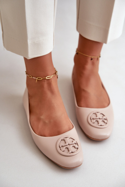 Ballerinas Damen mit Ornamenten Eco-Leder beige Rhodike