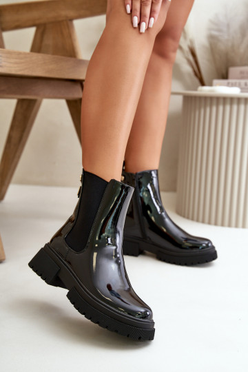 bottes élégantes avec effet laqué, réchauffées au Château, couleur noire Groesta