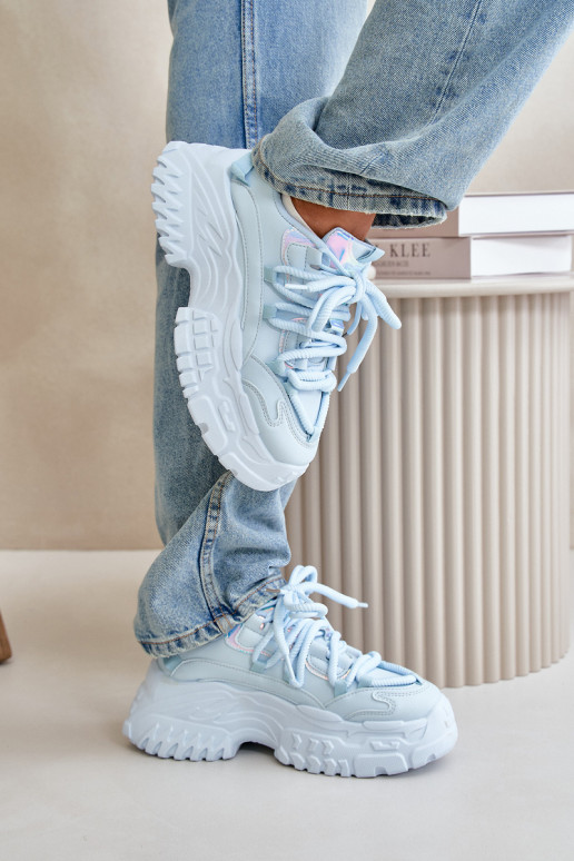 Baskets modèle chaussures femme à semelles massives à la mode couleur bleu Nevela