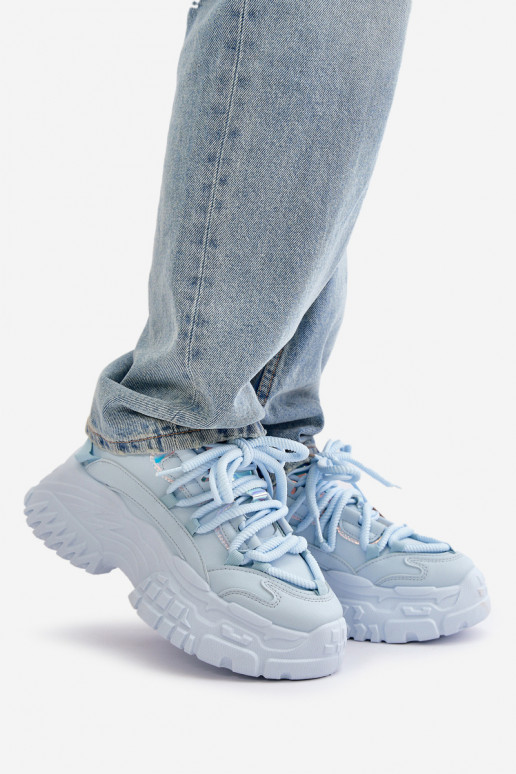 Baskets modèle chaussures femme à semelles massives à la mode couleur bleu Nevela