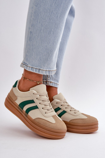 Baskets modèle chaussures femme avec plateforme couleur beige-vert Nesonice 2