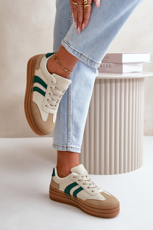 Chaussures modèle baskets Féminin avec une plateforme beige-couleur verte Nesonice Chaussures modèle baskets Féminin avec une plateforme beige-couleur verte Nesonice