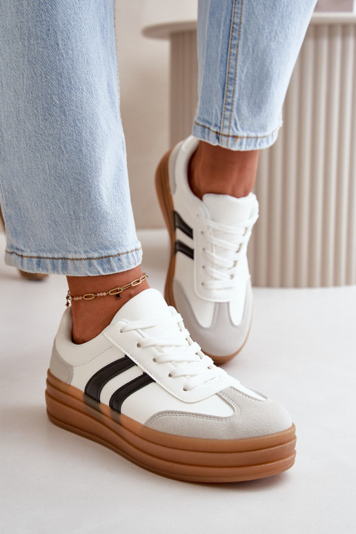 Chaussures modèle baskets Féminin avec une plateforme Blanc-couleur grise Nesonice Chaussures modèle baskets Féminin avec une plateforme Blanc-couleur grise Nesonice