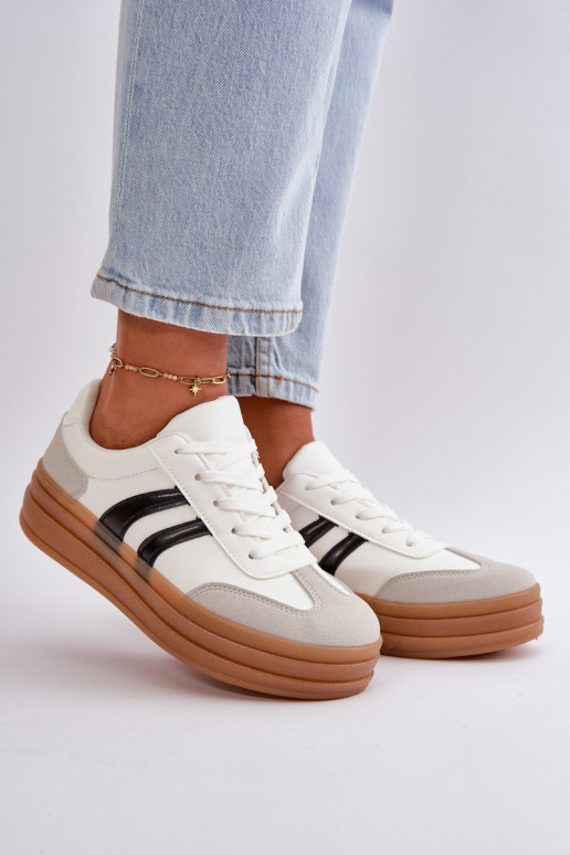 Chaussures modèle baskets Féminin avec une plateforme Blanc-couleur grise Nesonice Chaussures modèle baskets Féminin avec une plateforme Blanc-couleur grise Nesonice