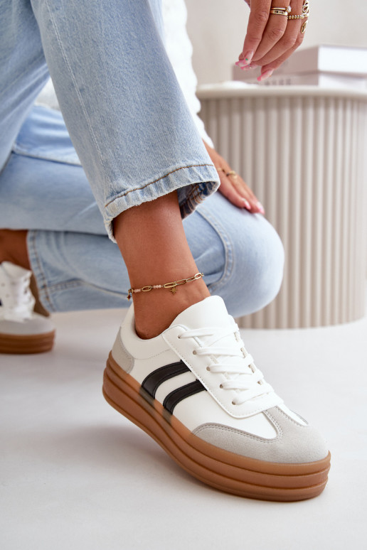 Sneakers model schoenen Dames met platform Wit-grijze kleur Nesonice