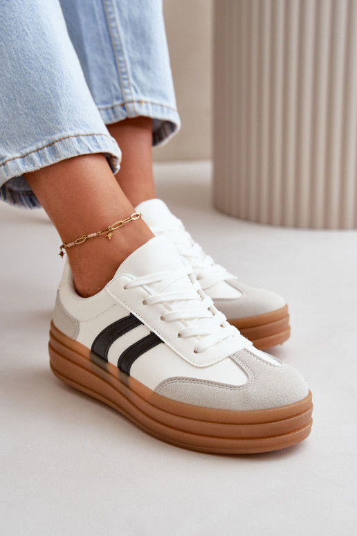 Chaussures modèle baskets Féminin avec une plateforme Blanc-couleur grise Nesonice Chaussures modèle baskets Féminin avec une plateforme Blanc-couleur grise Nesonice