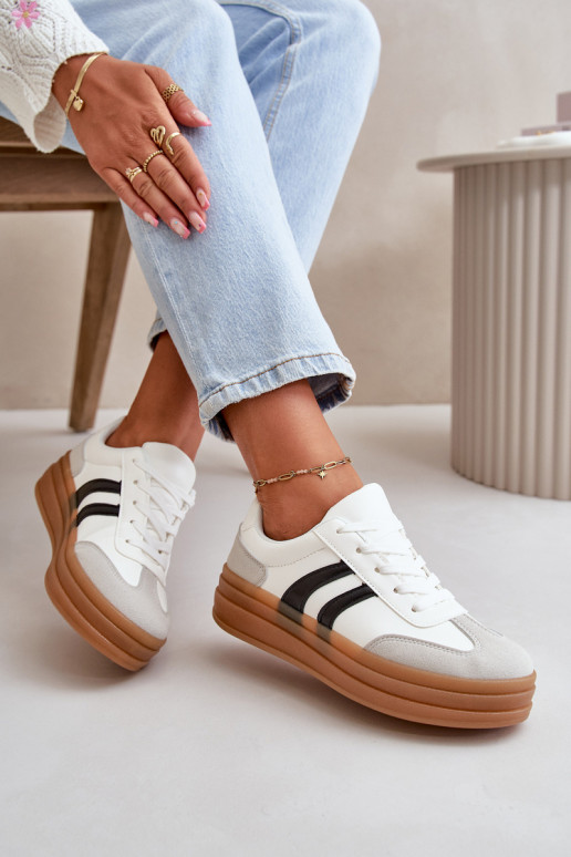 Sneakers model schoenen Dames met platform Wit-grijze kleur Nesonice