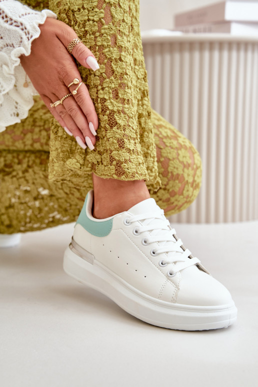 Chaussures de loisirs basses avec plateforme en cuir écologique Couleur blanc-vert Nevelena