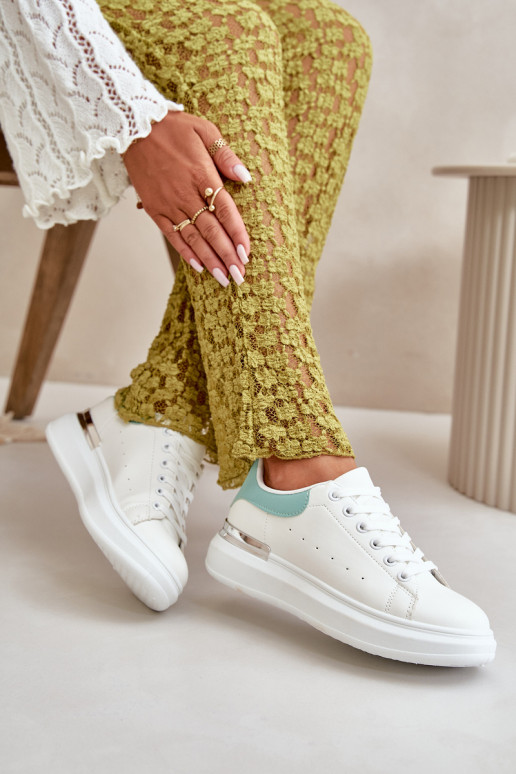 Chaussures de loisirs basses avec plateforme en cuir écologique Couleur blanc-vert Nevelena