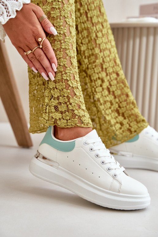 Chaussures de loisirs basses avec plateforme en cuir écologique Couleur blanc-vert Nevelena