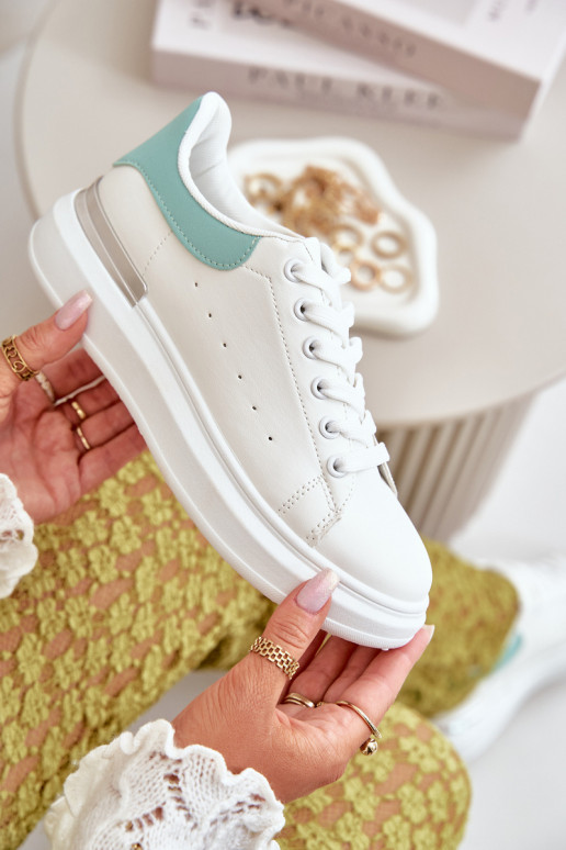 Chaussures de loisirs basses avec plateforme en cuir écologique Couleur blanc-vert Nevelena