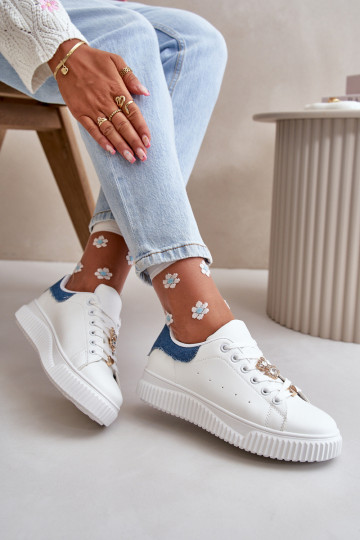 baskets à semelle plate en cuir écologique Z Przypinkami Blanc-couleur bleue Cillione