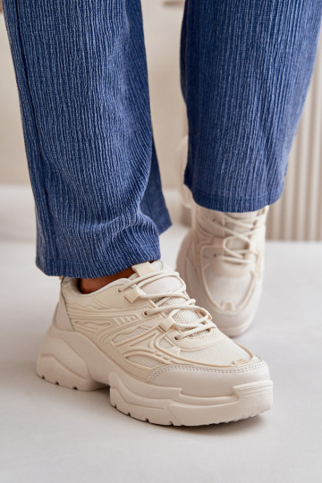 sportschoenen Sneakers model schoenen Dames met modieuze massieve zolen ivoor Lerista