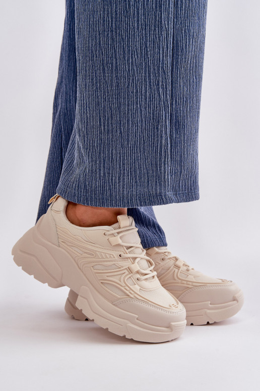 Sportschuhe Sneakers Modell Schuhe Damen mit modischen massiven Sohlen Elfenbein Lerista Sportschuhe Sneakers Modell Schuhe Damen mit modischen massiven Sohlen Elfenbein Lerista