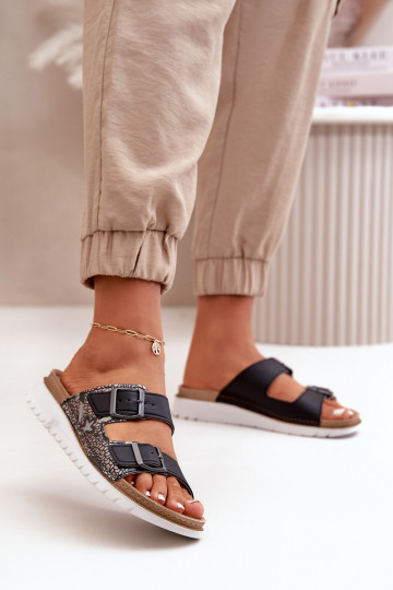 Bequeme Damen-Hausschuhe mit Schnallen Inblu CN000033 dunkelblau