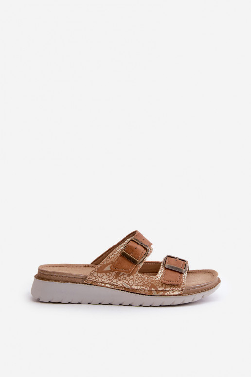 Comfortabele damesslippers met gespen Inblu CN000033 bruine kleur