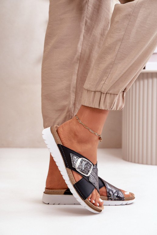 Bequeme Damenhausschuhe mit Schnallen Inblu CN000032 schwarze Farbe