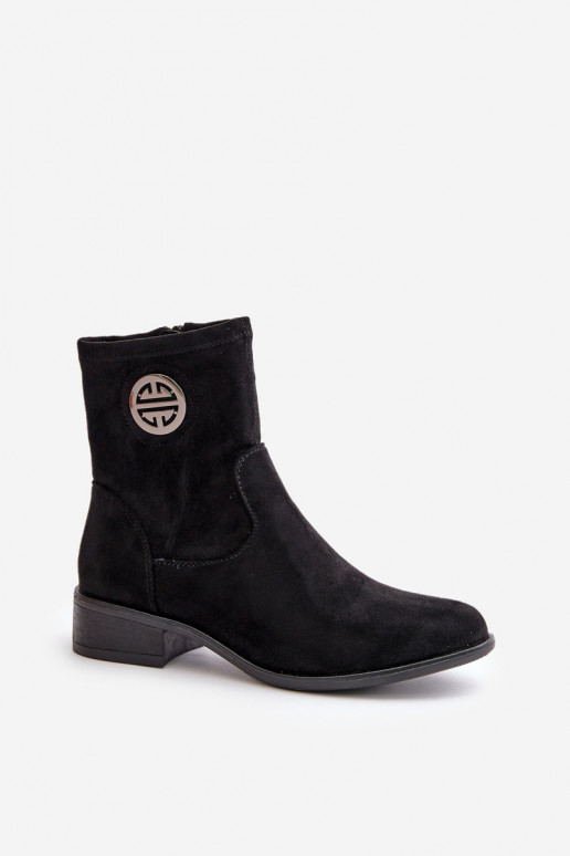 Bottes pour femmes Fixé Au Château Avec des décorations Detalem en daim écologiqueoÀe couleur noire Lerioria Bottes pour femmes Fixé Au Château Avec des décorations Detalem en daim écologiqueoÀe couleur noire Lerioria