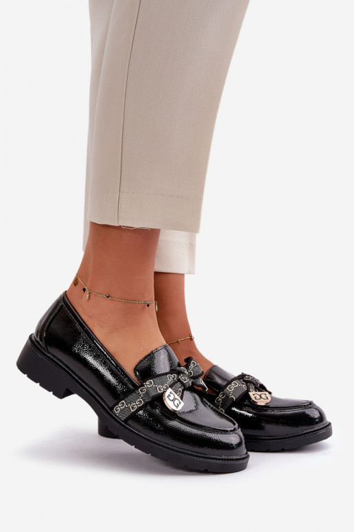 met lakeffect Damesmocassins met linten S.Barski HY42-331A zwarte kleur met lakeffect Damesmocassins met linten S.Barski HY42-331A zwarte kleur