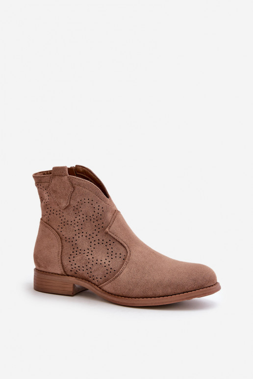 Durchbrochene Stiefeletten Damen mit weitem Absatz braun S.Barski HY42-151 Durchbrochene Stiefeletten Damen mit weitem Absatz braun S.Barski HY42-151