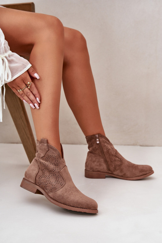 Opengewerkte enkellaarzen Dames met brede hakken bruin S.Barski HY42-151 Opengewerkte enkellaarzen Dames met brede hakken bruin S.Barski HY42-151