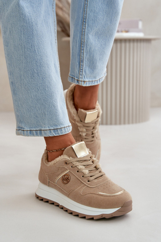 sportschoenen Dames verwarmd met bont aan de binnenkant met platform kaki kleur Lerisas