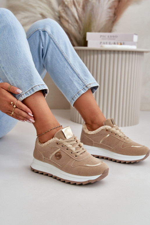 Sportschuhe Damen erwärmt mit Fell innen mit Plateau-Khaki-Farbe Lerisas