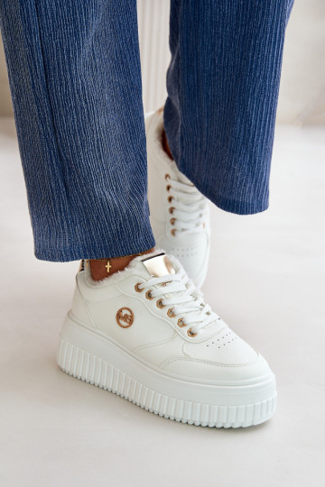 Baskets modèle chaussures de sport pour femmes, réchauffées avec semelles massives à la mode, couleur blanche Ardiela