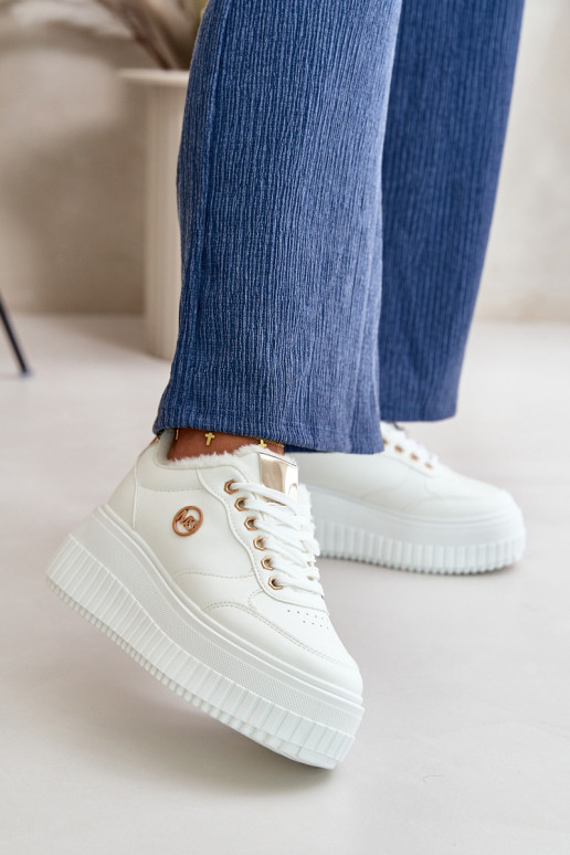 Sneakers model schoenen sportschoenen Dames opgewarmd met modieuze massieve zolen witte kleur Ardiela