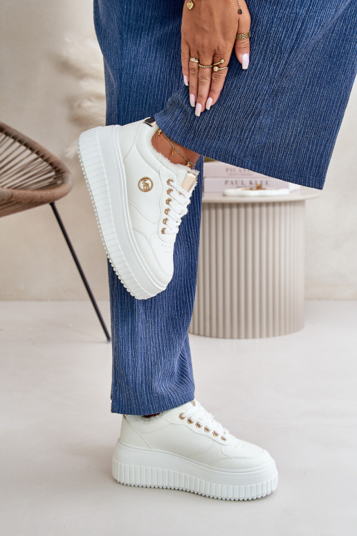 Turnschuhe Modell Schuhe Sportschuhe Damen erwärmt mit modischen massiven Sohlen weiße Farbe Ardiela