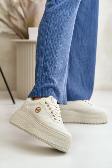 Baskets modèle chaussures de sport pour femmes, réchauffées avec semelles massives à la mode, beige Ardiela