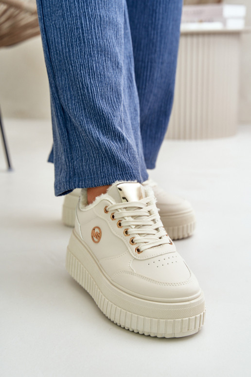 Chaussures modèle baskets baskets Féminin réchauffer avec des semelles massives à la mode beige Ardiela