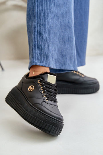 Baskets modèle chaussures de sport pour femmes, réchauffées avec semelles massives à la mode, couleur noire Ardiela
