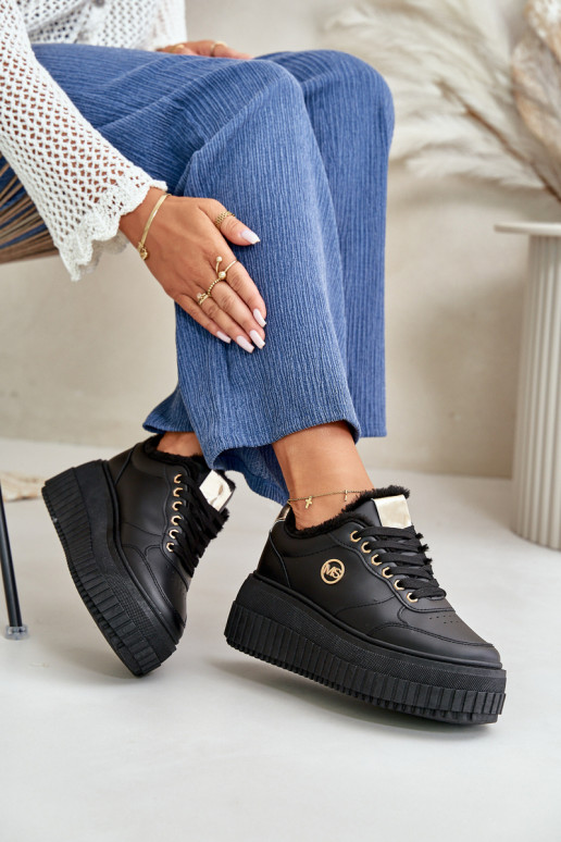 Sneakers model schoenen sportschoenen Dames opgewarmd met modieuze massieve zolen zwarte kleur Ardiela Sneakers model schoenen sportschoenen Dames opgewarmd met modieuze massieve zolen zwarte kleur Ardiela