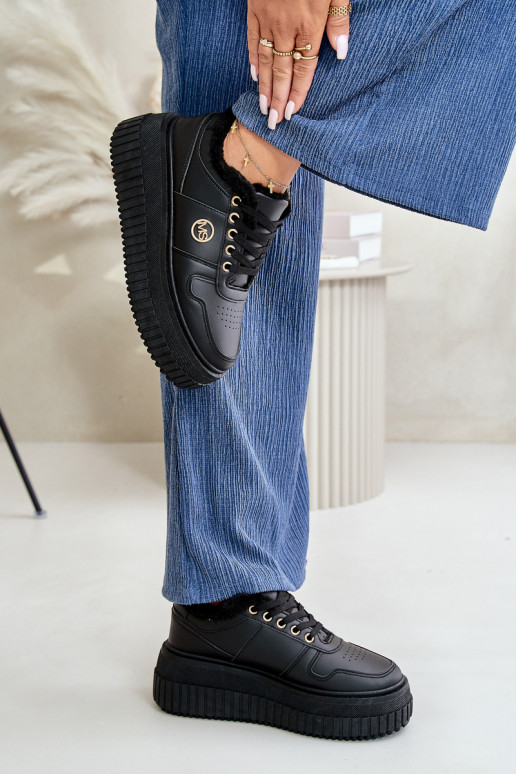 Turnschuhe Modell Schuhe Sportschuhe Damen warm mit modischen massiven Sohlen schwarz Farbe Verissha