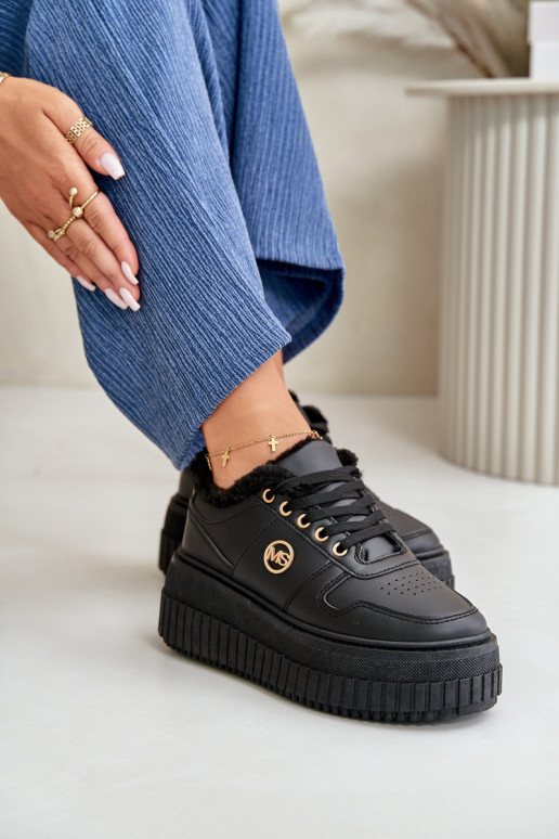 Sneakers model schoenen sportschoenen Dames warm met modieuze massieve zolen zwarte kleur Verissha